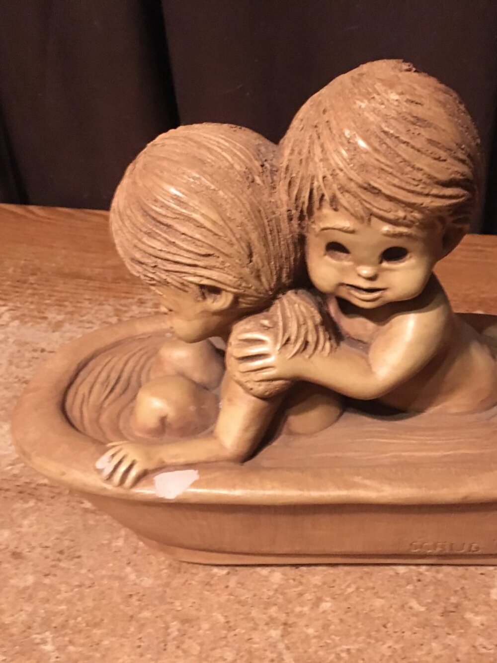 FANNYKINS FIGURINE BILL MACK SOLAR STATUARY SCRUB 'R UP BOY AND GIRL IN BATHTUB